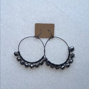 Black‎ Beaded Hoop Earrings with Modern Design